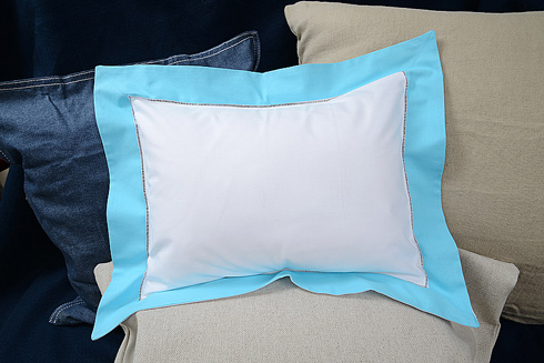 Hemstitch Baby Pillow 12x16" with Aqua Blue border